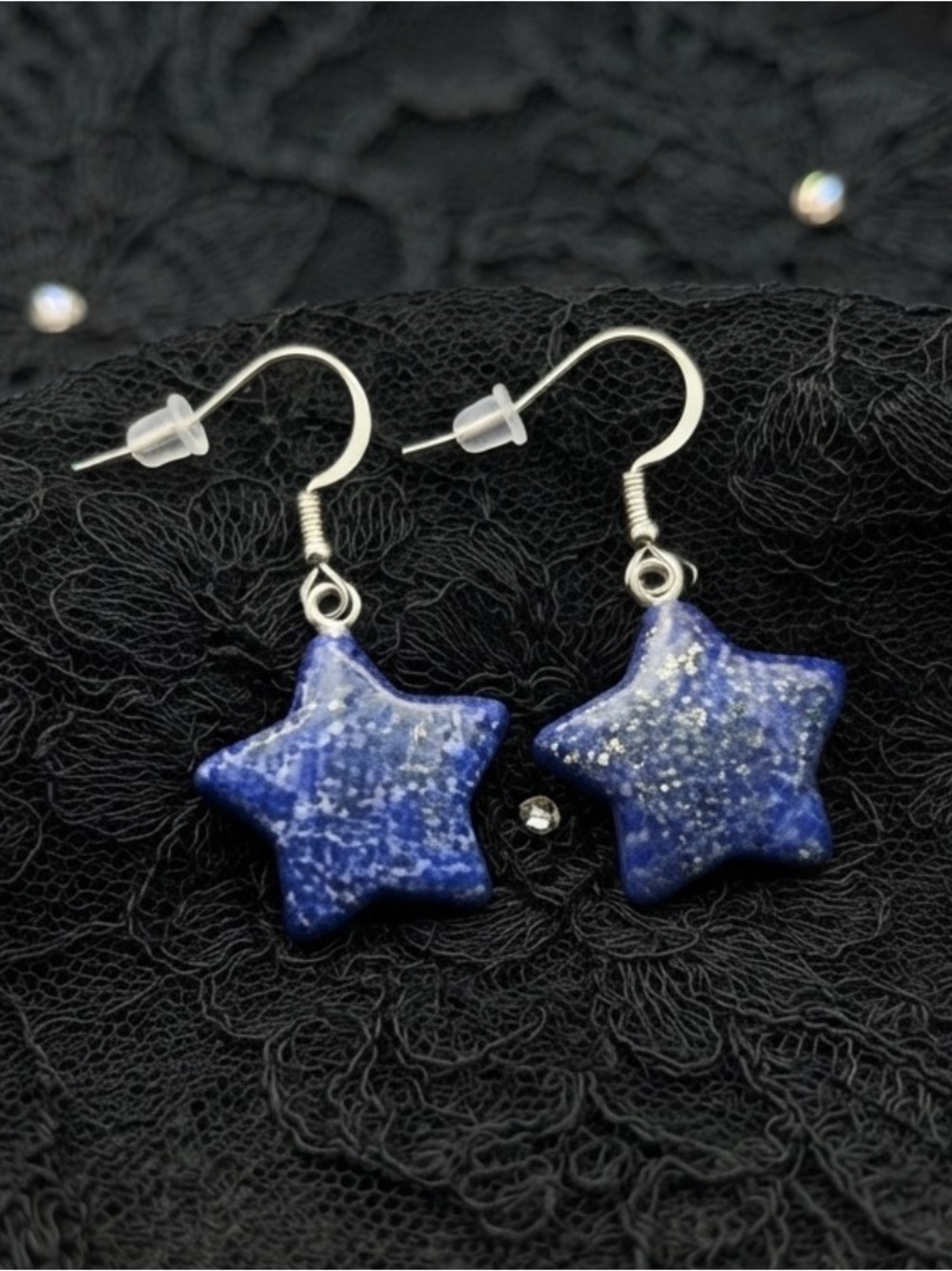 Lapis Lazuli Stone Star Drop Earrings With Surgical Steel Hooks